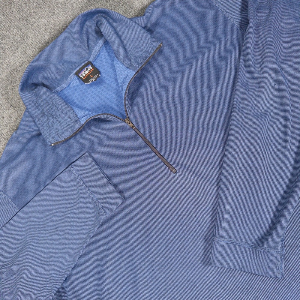 Patagonia Capilene 1/4 Zip Pullover Mens Large Blue Stripe Base Layer USA #4881